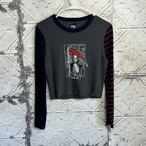 Memento Mori reaper stripped gothic Long Sleeve Crop Top